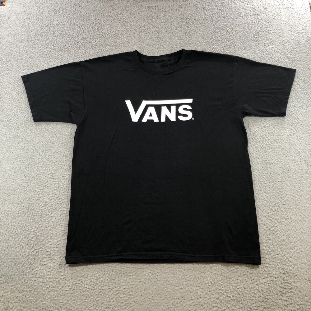 Vans T Shirt Men's L Black Spell Out Center Logo